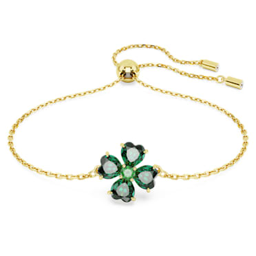 Idyllia bracelet, Mixed cuts, Clover, Green, Gold-tone plated - Swarovski, 5666585