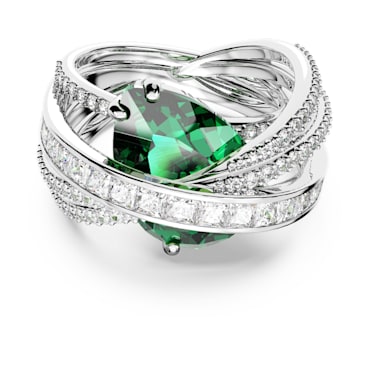 Hyperbola cocktail ring, Carbon neutral zirconia, Mixed cuts, Four bands, Green, Rhodium plated - Swarovski, 5666960