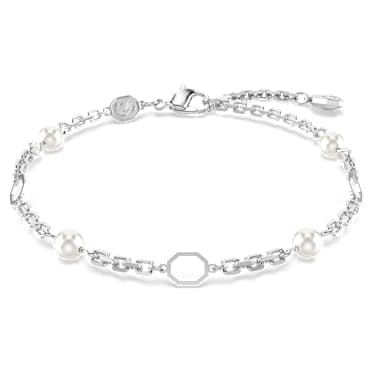 Symbolica carrier bracelet, Crystal pearl, White, Rhodium plated - Swarovski, 5667210