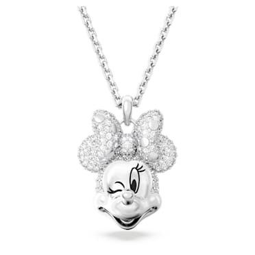 Μενταγιόν Disney Minnie Mouse, Σε σχήμα κεφαλιού, Λευκό, Επιμετάλλωση ροδίου - Swarovski, 5667612