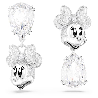 Viseči uhani Disney Minnie Mouse, Asimetričen dizajn, Beli, Prevleka iz rodija - Swarovski, 5668779