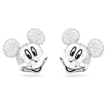 Kolczyki zapinane na sztyft Disney Mickey Mouse, Białe, Powłoka z rodu - Swarovski, 5668781