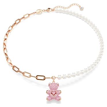 Teddy จี้สร้อยคอ, มุกคริสตัล, หมี, ชมพู, เคลือบโทนสีโรสโกลด์ - Swarovski, 5669166