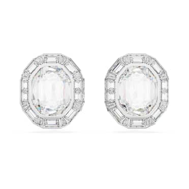 Mesmera klipszes fülbevaló, Nyolcszög metszés, Fehér, Ródium bevonattal - Swarovski, 5669913
