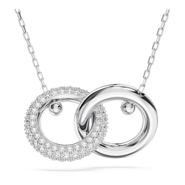 Dextera pendant, Interlocking loop, White, Rhodium plated - Swarovski, 5670251