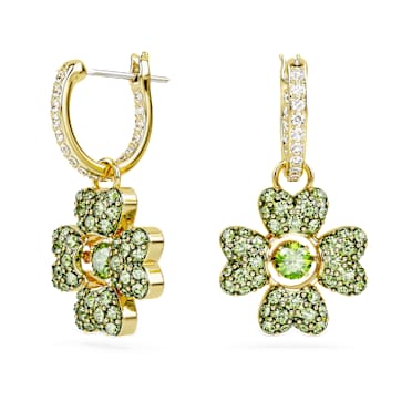 Idyllia 水滴形耳環, 幸運草, 綠色, 鍍金（金色飾面） - Swarovski, 5670664
