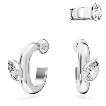 Pendientes de aro con pendiente ear cuff Imber, Conjunto (3), Talla pera, Blancos, Baño de rodio - Swarovski, 5671192