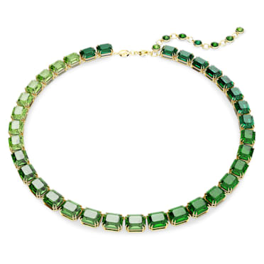 Millenia necklace, Octagon cut, Color gradient, Green, Gold-tone plated - Swarovski, 5671257