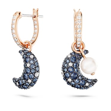 Luna drop earrings, Asymmetrical design, Moon, Multicoloured, Rose gold-tone plated - Swarovski, 5671569