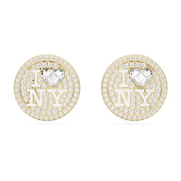 I Love NY stud earrings, White, Gold-tone plated - Swarovski, 5671606