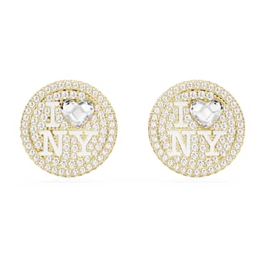Pendientes de botón I LOVE NY, Blancos, Baño tono oro - Swarovski, 5671606