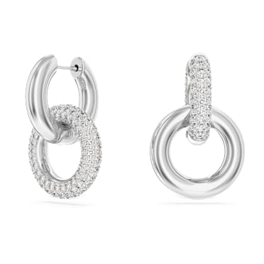 Kolczyki kreole Dextera, Wzór asymetryczny, Zazębiająca się pętla, Białe, Powłoka z rodu - Swarovski, 5671807