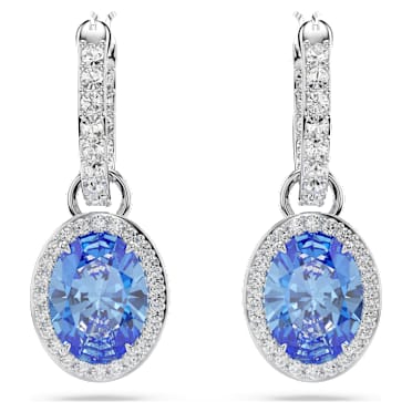 ต่างหูทรงหยดน้ำ Una Angelic, เหลี่ยมเจียระไน Oval, น้ำเงิน, เคลือบโรเดียม - Swarovski, 5671817