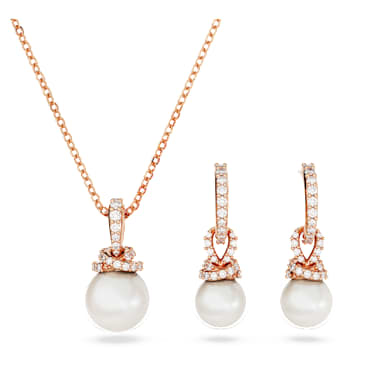 Originally szett, Kristálygyöngy, Fehér, 18 kt-os rózsaarany bevonat - Swarovski, 5672835