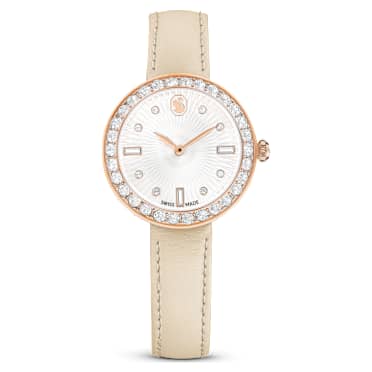 Certa horloge, Swiss Made, Lederen band, Grijs, Roségoudkleurige afwerking - Swarovski, 5672968