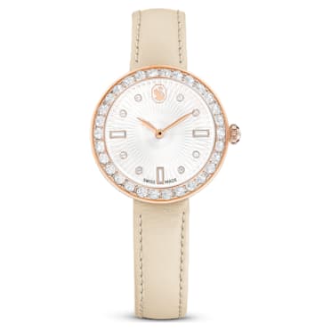 Certa Uhr, Schweizer Produktion, Lederarmband, Beige, Roségoldfarbenes Finish - Swarovski, 5672968