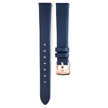 Bracelete para relógio, 14 mm (0,55") de largura, Couro, Azul, Acabamento em rosa dourado - Swarovski, 5674146