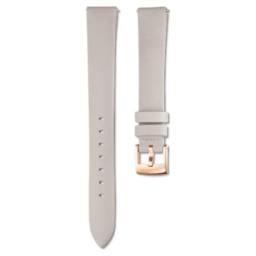 Bracelete para relógio, 14 mm (0,55") de largura, Couro, Cinzenta, Acabamento em rosa dourado - Swarovski, 5674148