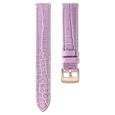 Watch strap, 17 mm (0.67") width, Leather with stitching, Purple, Rose gold-tone finish - Swarovski, 5674149