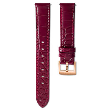 Watch strap, 15 mm (0.59") width, Leather with stitching, Red, Rose gold-tone finish - Swarovski, 5674150