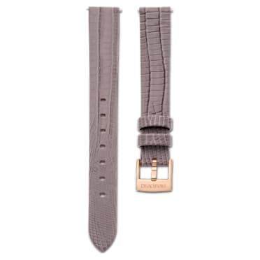 Watch strap, 13 mm (0.51") width, Leather with stitching, Gray, Rose gold-tone finish - Swarovski, 5674175
