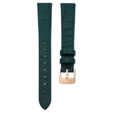 Watch strap, 14 mm (0.55") width, Leather with stitching, Green, Rose gold-tone finish - Swarovski, 5674154