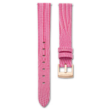Watch strap, 13 mm (0.51") width, Leather with stitching, Pink, Rose gold-tone finish - Swarovski, 5674155