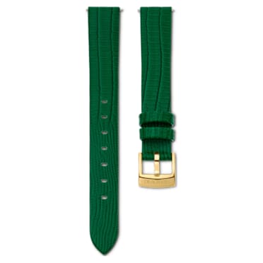 Watch strap, 13 mm (0.51") width, Leather with stitching, Green, Gold-tone finish - Swarovski, 5674161