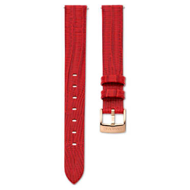 Watch strap, 13 mm (0.51") width, Leather with stitching, Red, Rose gold-tone finish - Swarovski, 5674163