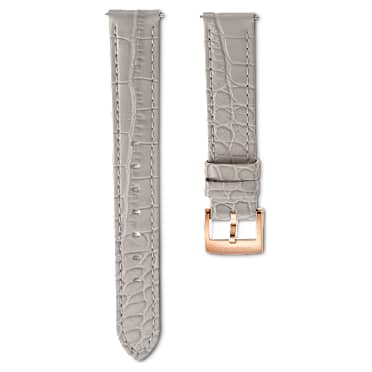 สายนาฬิกา, กว้าง 15 มม. (0.59 นิ้ว) หนังเย็บตะเข็บ, เทา, เคลือบโทนสีโรสโกลด์ - Swarovski, 5674167