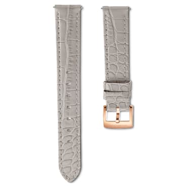 Watch strap, 15 mm (0.59") width, Leather with stitching, Gray, Rose gold-tone finish - Swarovski, 5674176