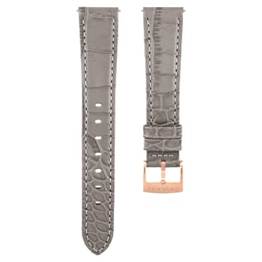 สายนาฬิกา, กว้าง 17 มม. (0.67 นิ้ว) หนังเย็บตะเข็บ, เทา, เคลือบโทนสีโรสโกลด์ - Swarovski, 5674193