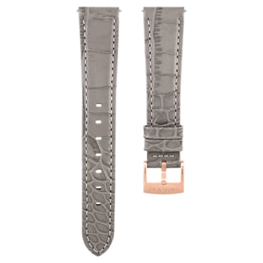 Correa de reloj, 17 mm (0,67") de ancho, Piel con costura, Gris, Acabado tono oro rosa - Swarovski, 5674193