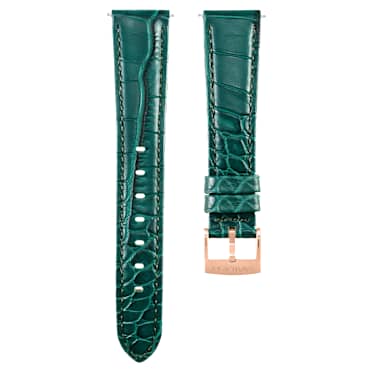 Bracelet de montre, Largeur : 17 mm (0,67 po), Cuir avec coutures, Vert, Finition or rose - Swarovski, 5674194