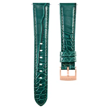 Watch strap, 17 mm (0.67") width, Leather with stitching, Green, Rose gold-tone finish - Swarovski, 5674194