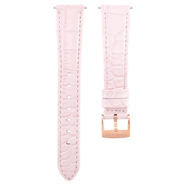 Watch strap, 17 mm (0.67") width, Leather with stitching, Pink, Rose gold-tone finish - Swarovski, 5674201