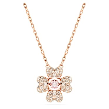 Idyllia จี้สร้อยคอ, ใบโคลเวอร์, ขาว, เคลือบโทนสีโรสโกลด์ - Swarovski, 5674211