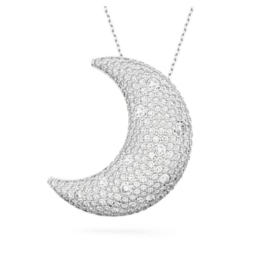 Luna pendant, Moon, White, Rhodium plated - Swarovski, 5674895