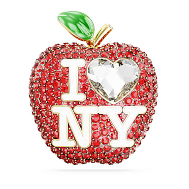 I Love NY tack pin, Red, Gold-tone plated - Swarovski, 5675543