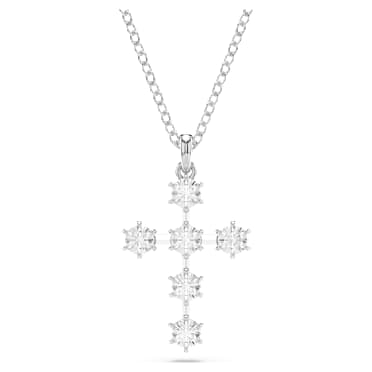 Pendentif Insigne, Taille ronde, Croix, Blanc, Métal rhodié - Swarovski, 5675576