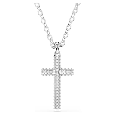 Insigne hanger, Pavé, Kruis, Wit, Rodium toplaag - Swarovski, 5675577