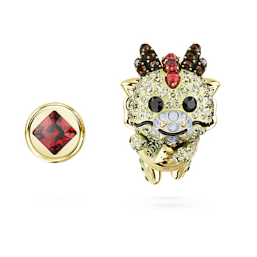 Chinese Zodiac stud earrings, Asymmetrical design, Dragon, Yellow, Gold-tone plated - Swarovski, 5675832