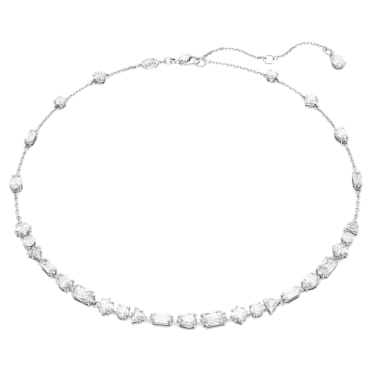 Mesmera necklace, Mixed cuts, Scattered design, White, Rhodium plated - Swarovski, 5676989