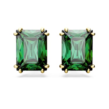 Clous d'oreilles Stilla, Taille rectangulaire, Vertes, Placage de ton or - Swarovski, 5677142