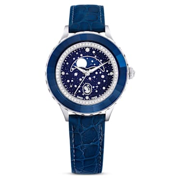 Ceas Octea Moon, Fabricat în Elveția, Lună, Curea din piele, Albastru, Albastru, Oțel inoxidabil - Swarovski, 5677494
