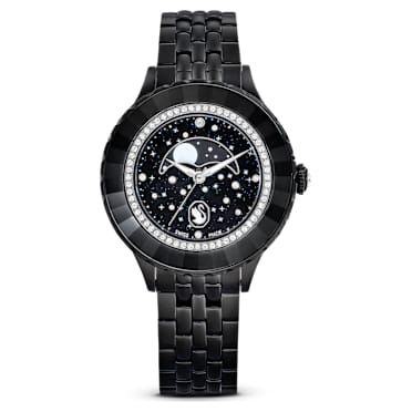 Relógio Octea Moon, Fabrico suíço, Lua, Pulseira de metal, Preto, Acabamento a preto - Swarovski, 5677497