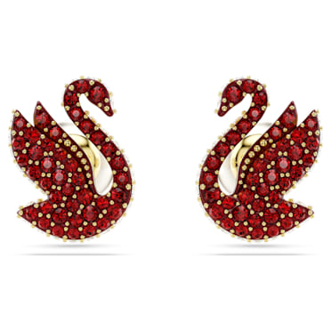 Swarovski Iconic Swan 耳釘, 天鵝, 紅色, 鍍金色色調 - Swarovski, 5677597
