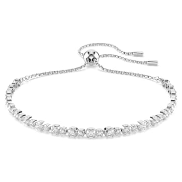 Pulsera Tennis Matrix, Tallas redondas combinadas, Blanca, Baño de rodio - Swarovski, 5677813