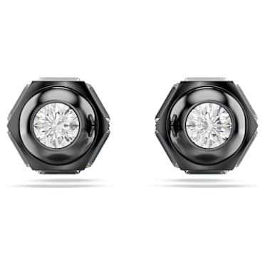 Clous d'oreilles Numina, Coupe ronde, Blanches, Métal plaqué ruthénium - Swarovski, 5677941