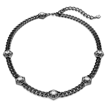 Numina 項鏈, 圓形切割, 白色, 鍍黑鉻色 - Swarovski, 5677987